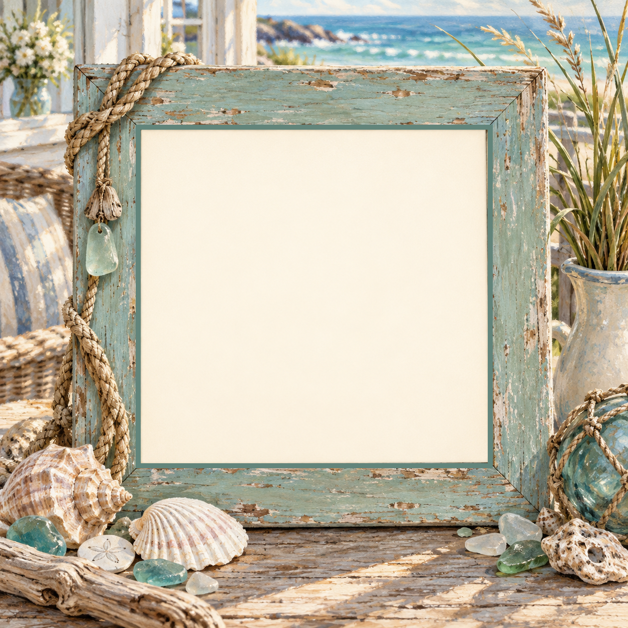Ocean treasure illustrated scene with a blank photo opening